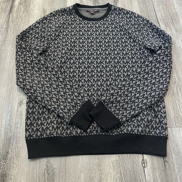 Michael Kors Women’s Pullover Sweater Size Large MK Logo Crew Neck Knit Black - Picture 2 of 7